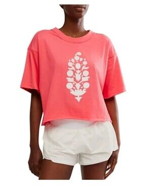 Free People FP Movement Inspire Buti Logo Cropped Tee, Hibiscus Coral Pink Large